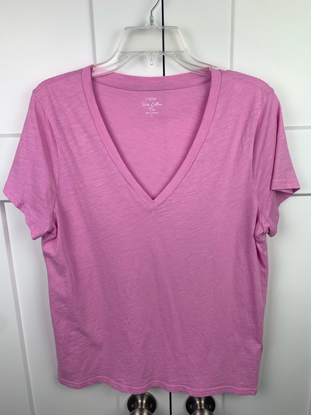 J Crew Factory LARGE Girlfriend Tee Short Sleeve V Neck Pink Minimalist Capsule